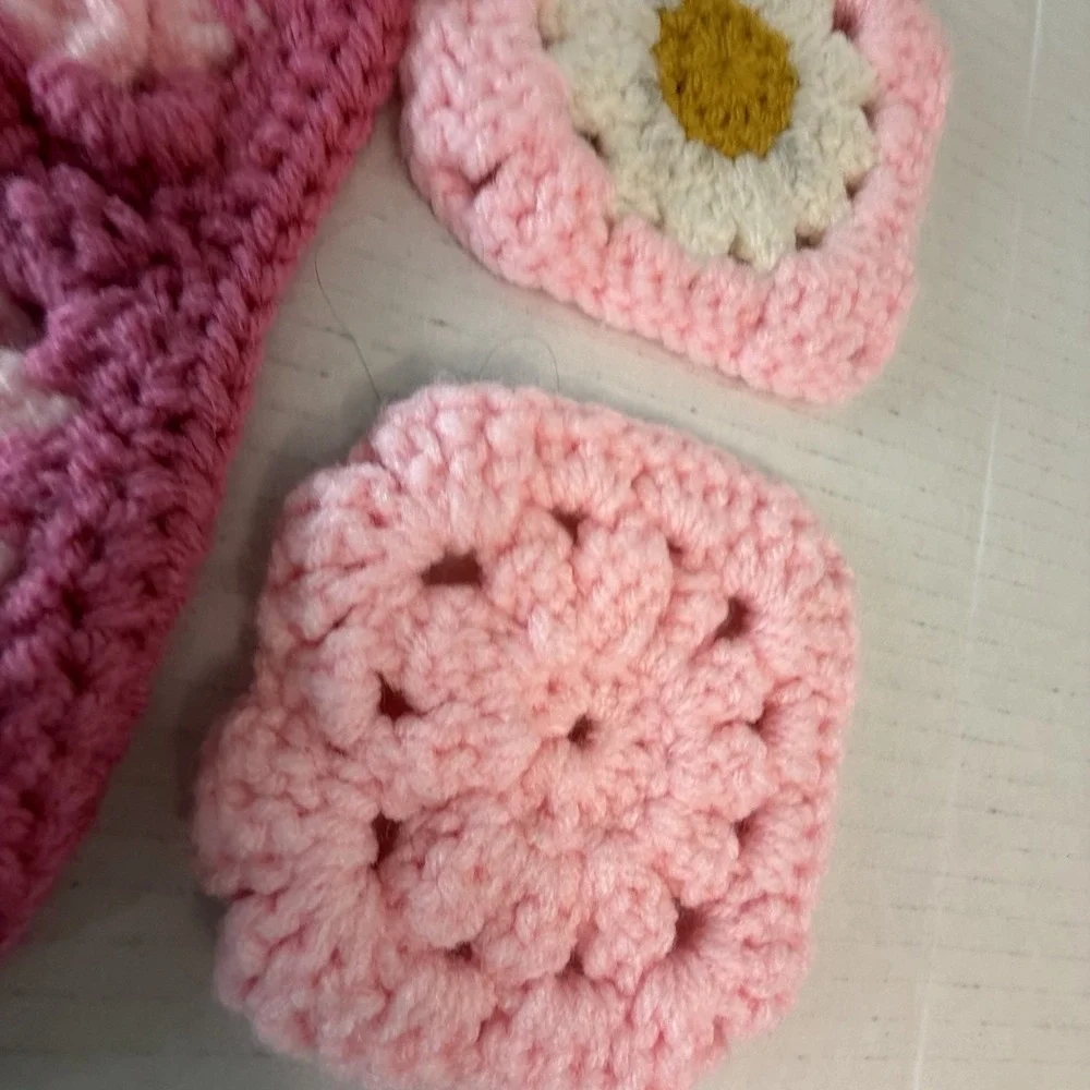 Lot of 5 Hand Crochet Pink Floral Doilies Barbiecore